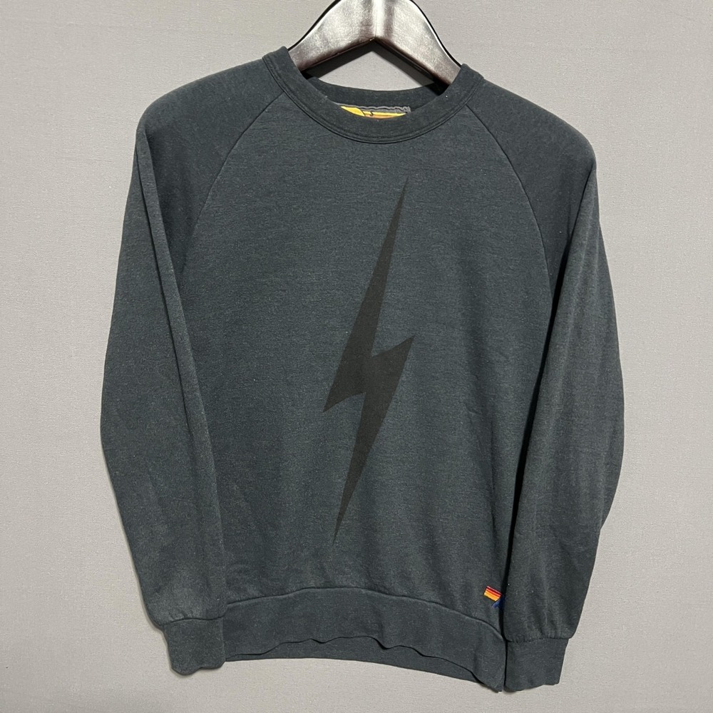 Aviator Nation‎ Sweatshirt Mens Medium Gray Lightning Bolt Graphic Pullover